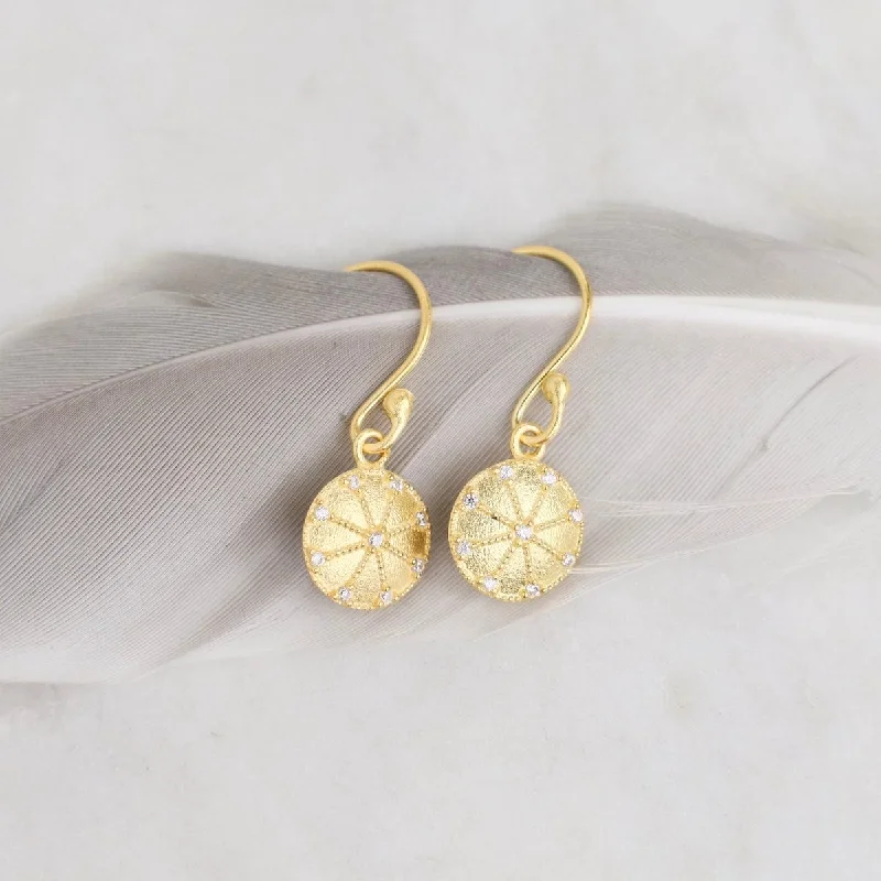 Gold Disc with CZ Earrings