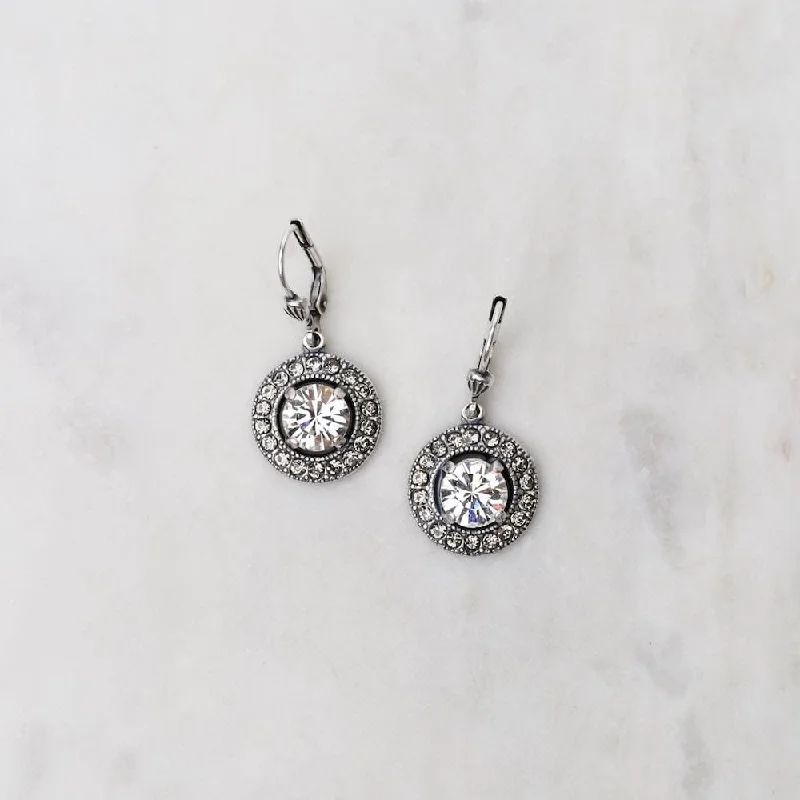 Prong Clear Crystal Earrings - Old Silver