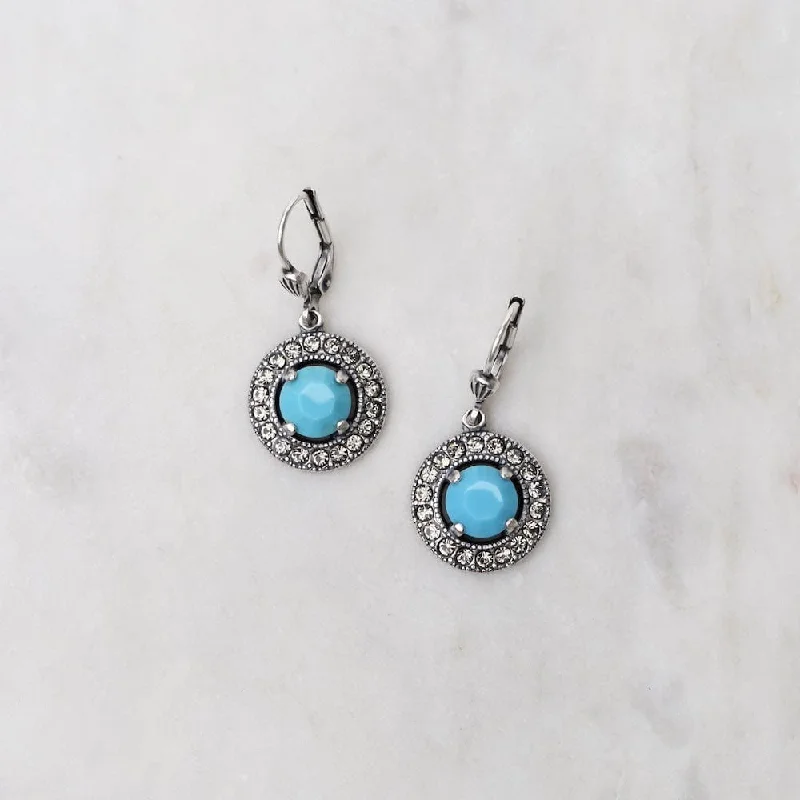 Prong Turquoise Crystal Earrings - Old Silver