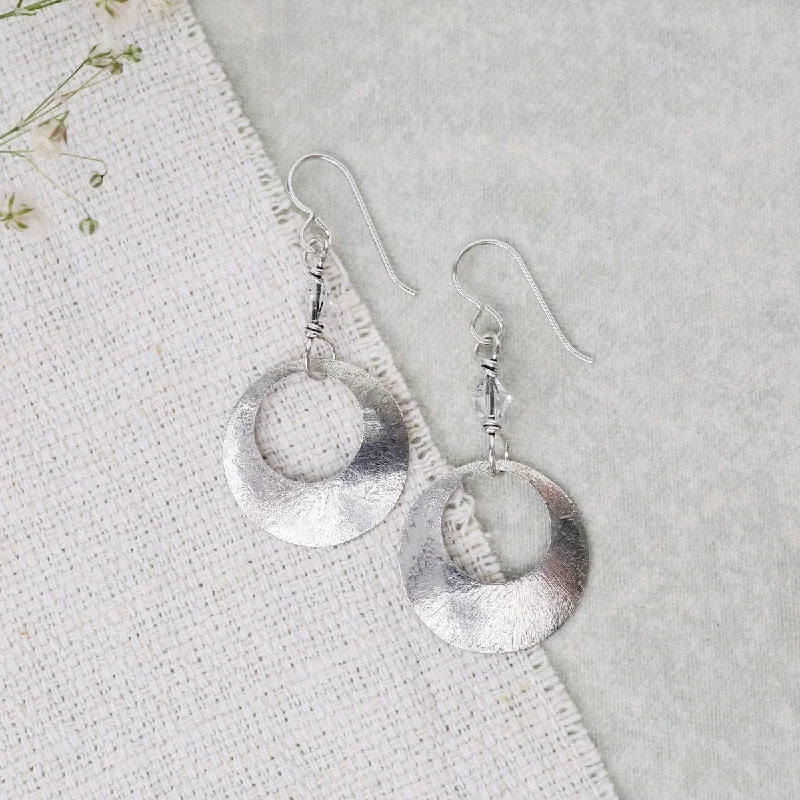 Silver Ring Earrings with Crystal