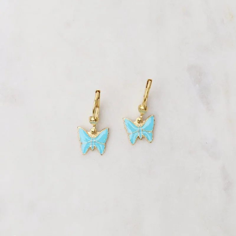 Gold Turquoise Enamel Butterfly Earrings