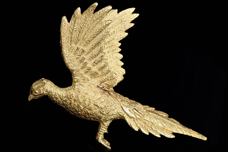 Vintage 18K Yellow Gold Pheasant Brooch