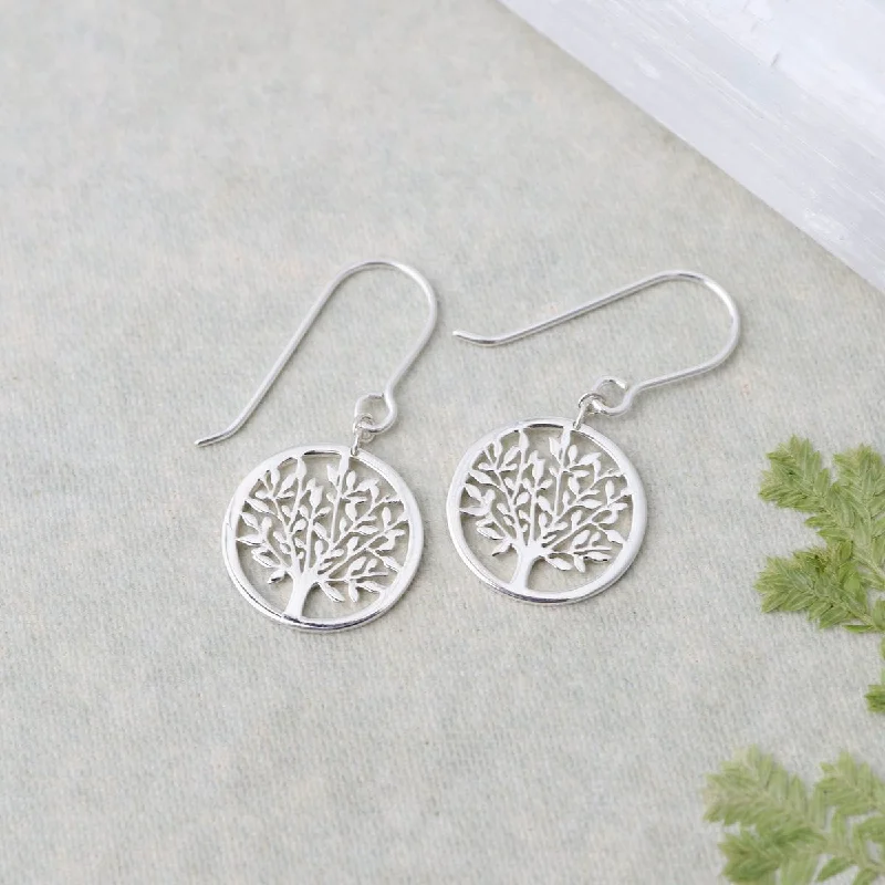 Sterling Silver Small Tree of Life in Circle Earrings