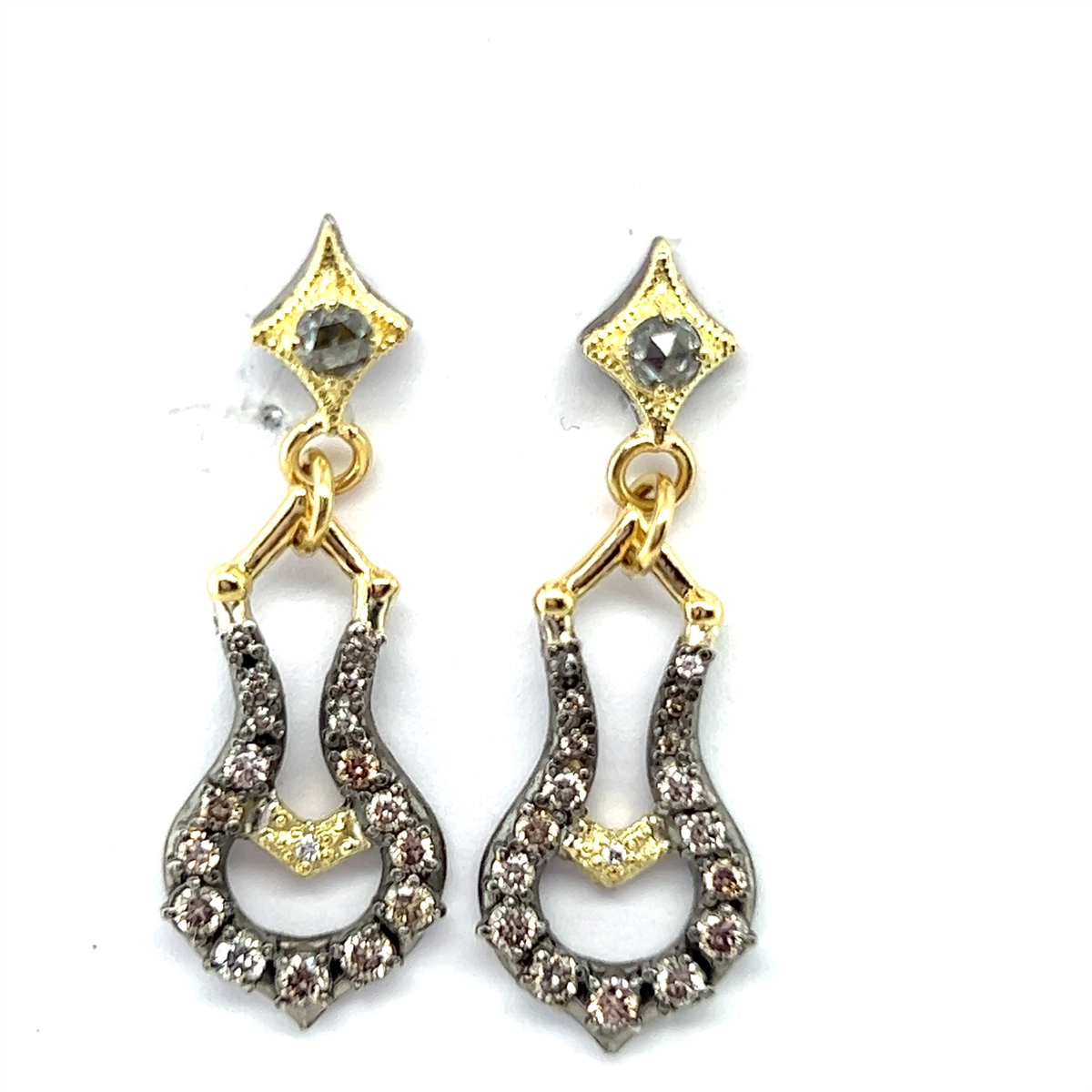 Armenta 18K Yellow Gold and Grey Sterling Silver Horseshoe Dangle Earrings with Diamonds