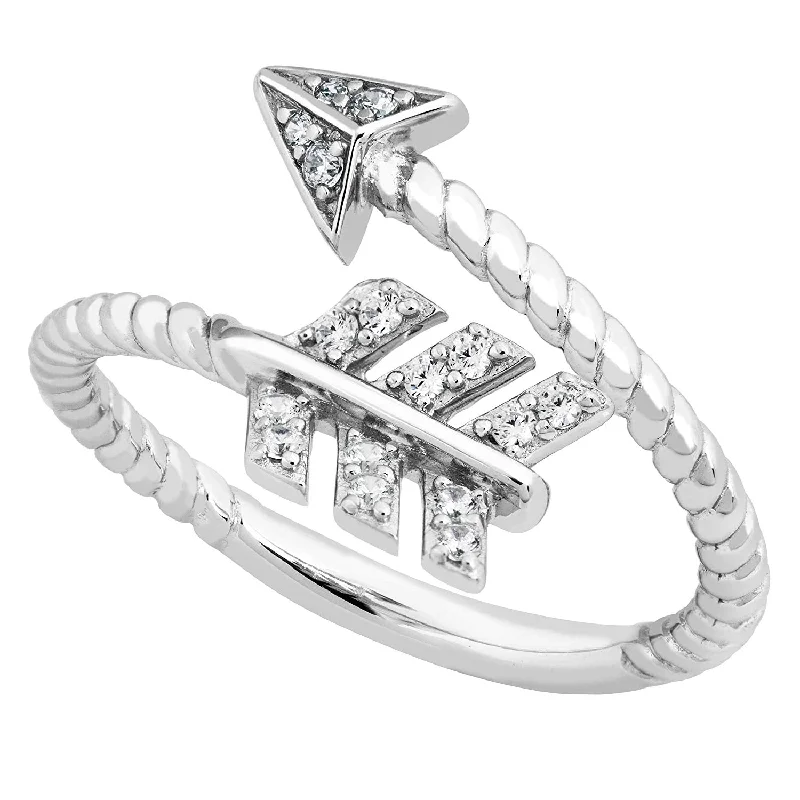 Arrow Bypass CZ Ring, Rhodium Plated Sterling Silver