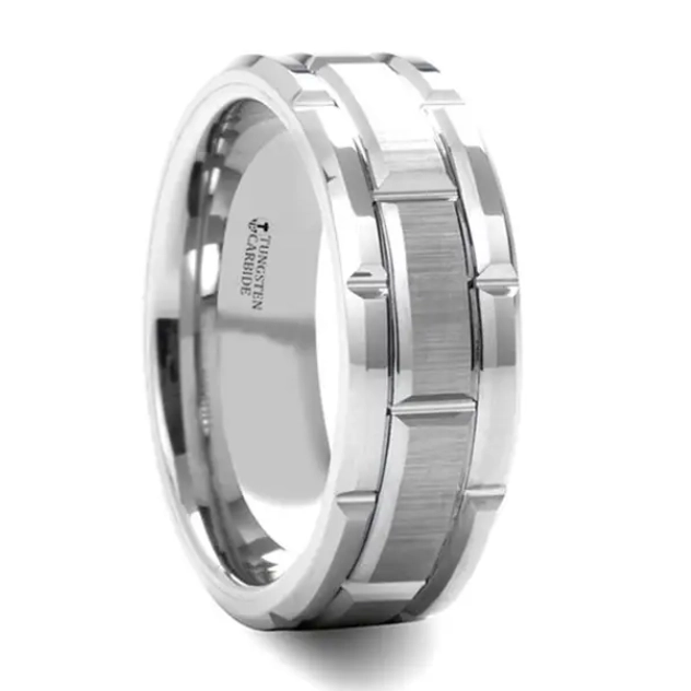 Beveled Tungsten 8mm Grooved Band