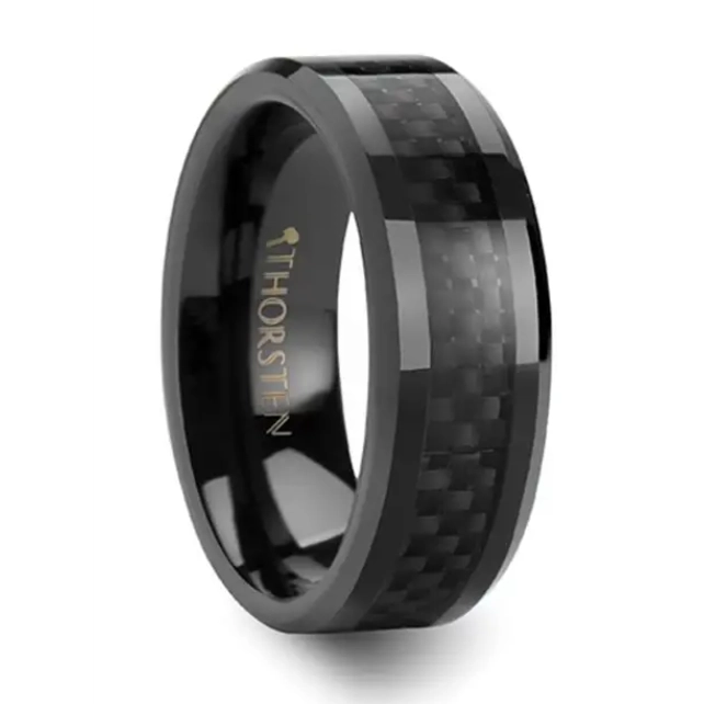 Black Carbon Fiber 8mm Band Inlaid with Black Ceramic