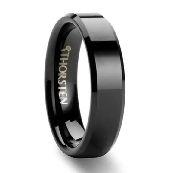 Black Tungsten 6mm Band with Beveled Edges