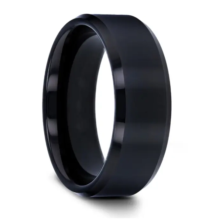 Black Tungsten 8mm Band with Beveled Edges