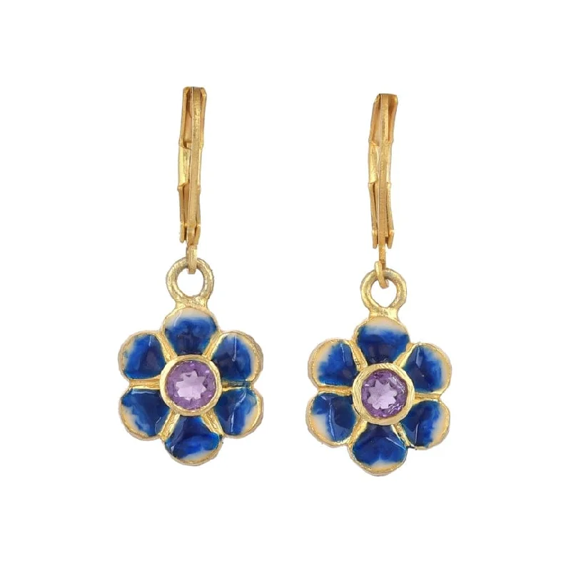 Amethyst Gold Plated Brass Enamel Earrings