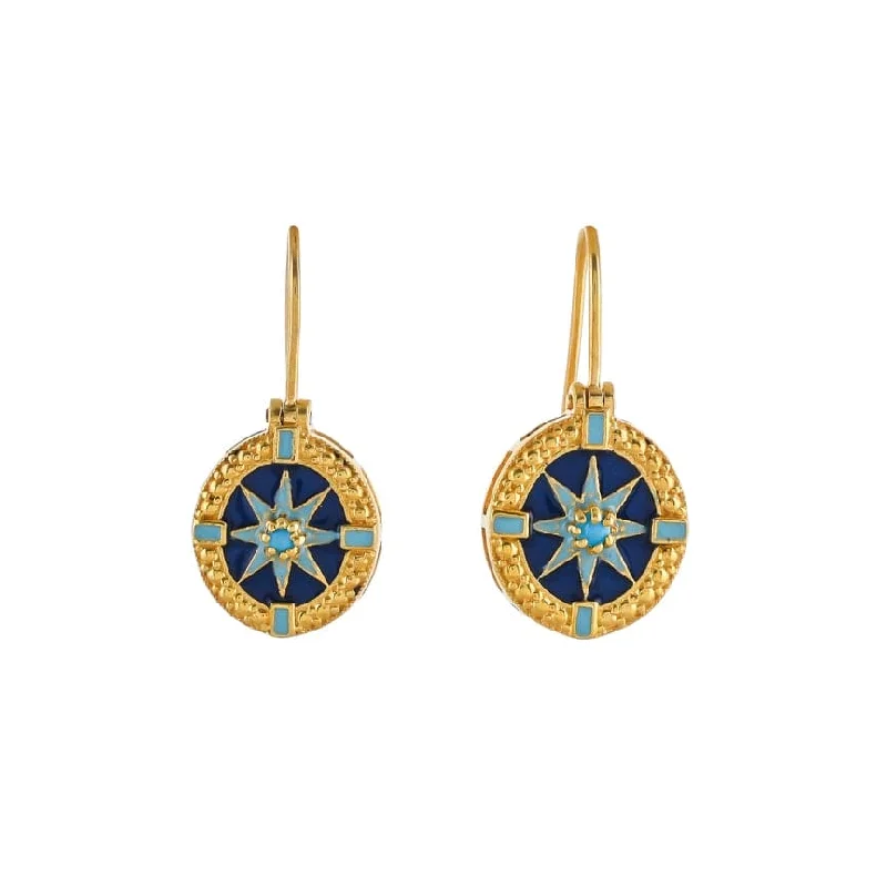 Turquoise And Navy Enamel Gold Vermeil Earrings