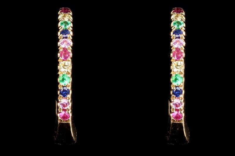 New 14K Yellow Gold Rainbow Huggie Earrings