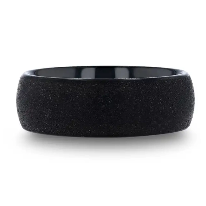 Domed Black Tungsten Carbide 8mm Band with Sandblasted Finish