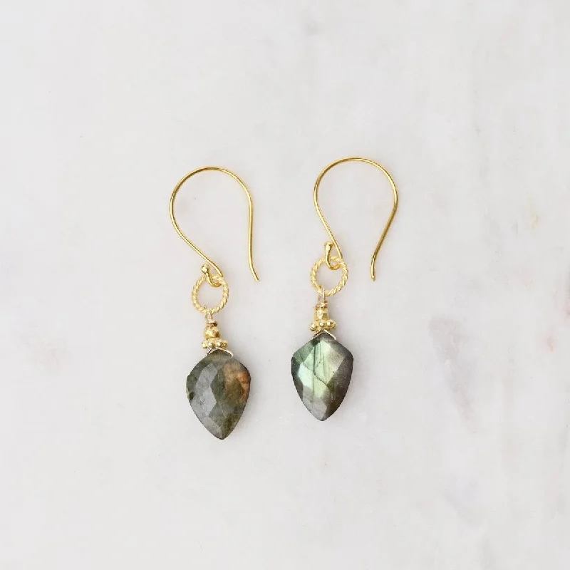 Gold Labradorite Spade Earrings