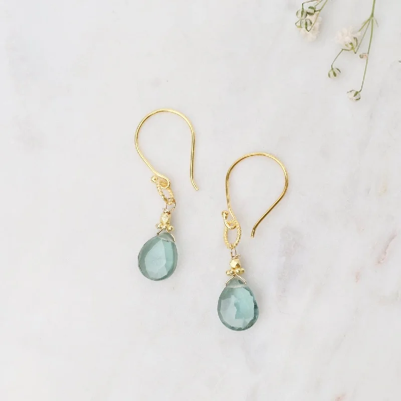 Golden Rope Link Green Quartz Earrings