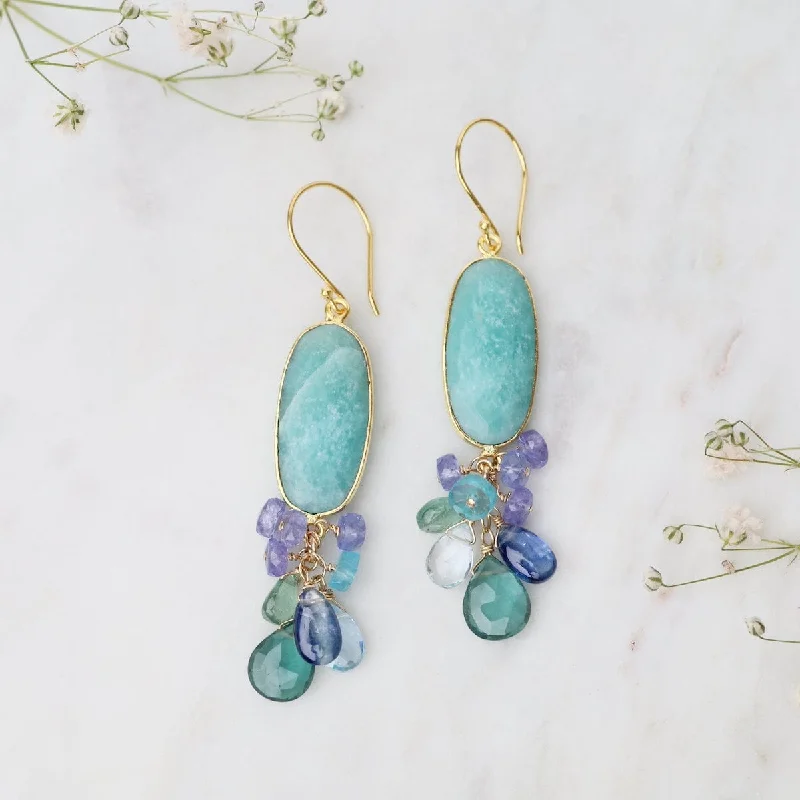 Gold Amazonite Oval Earrings