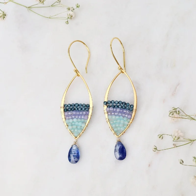 Bright Blue Kyanite Gold Marquis Earrings