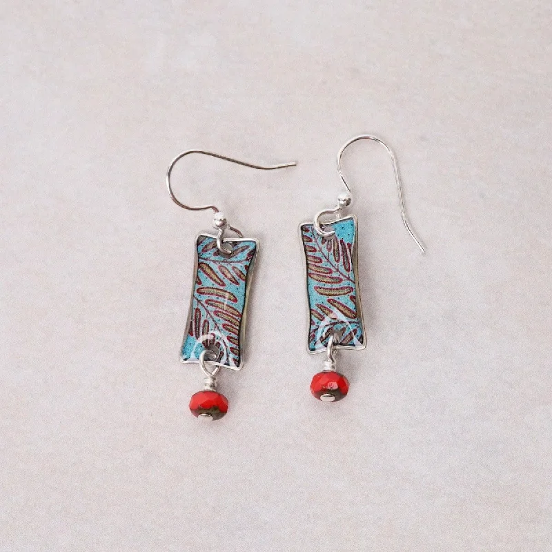 Red Fern Earrings with Red Beads