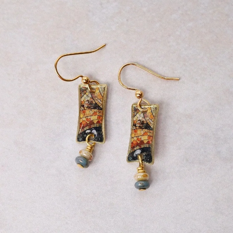 Brown Rectangle Mosaic Earrings