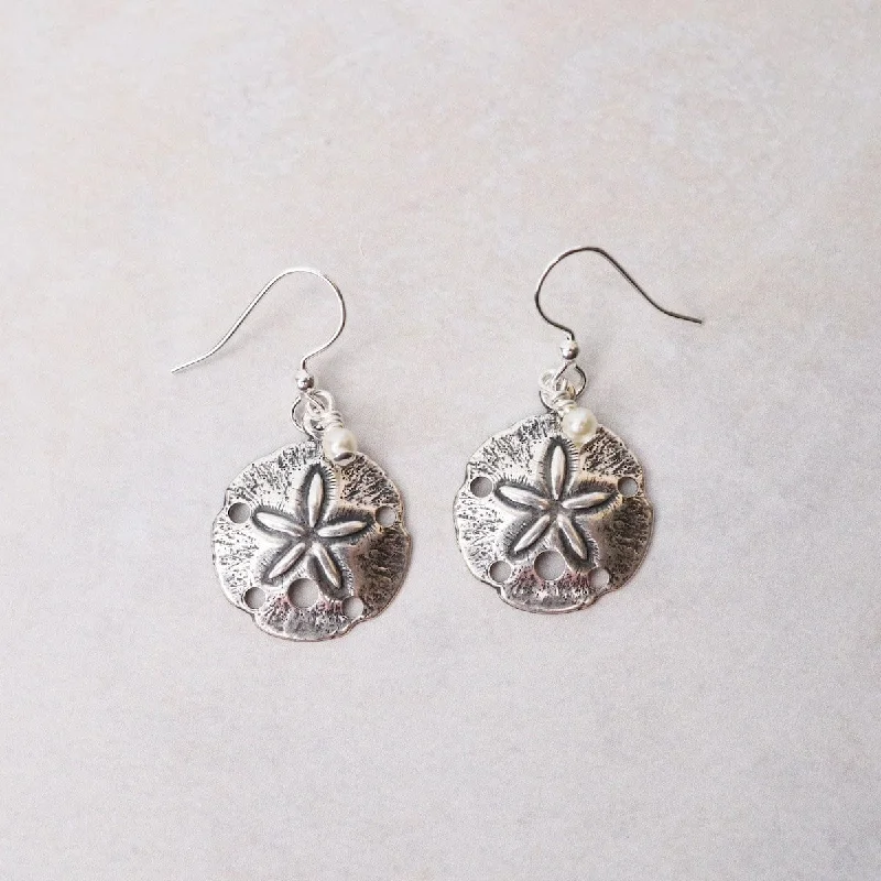 Large Silvertone Sanddollar Earrings