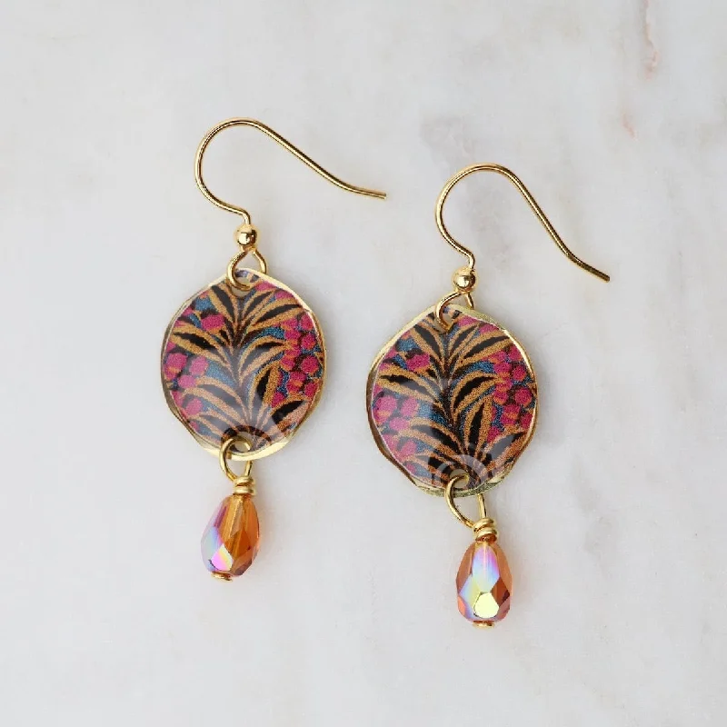 Golden Fern with Gold Bead Earrings