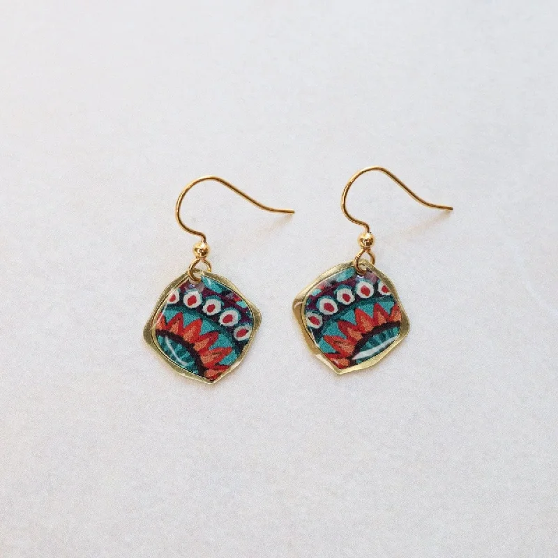 Small Aztec Inspired Sun Pattern Earrings