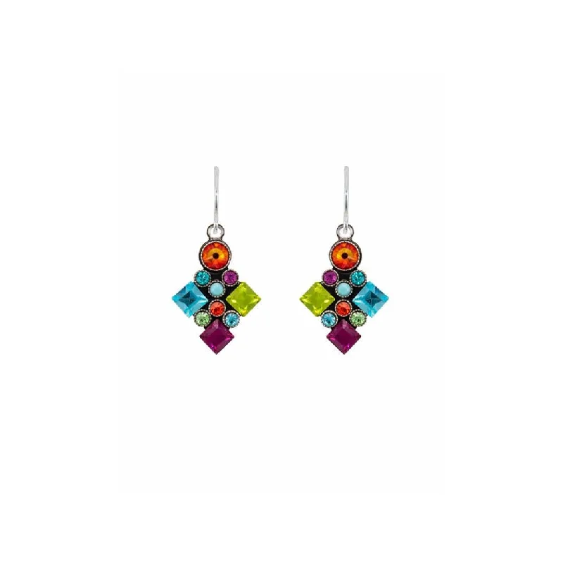 Architectural Multicolor Long Diamond Earrings