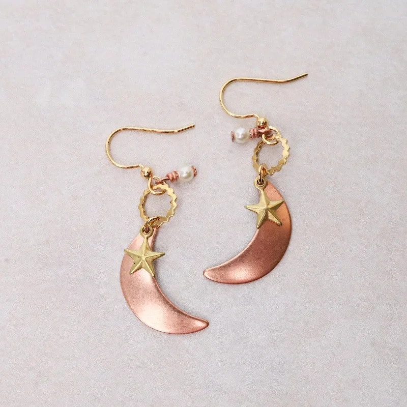 Copper Moon with Gold Star Earrings