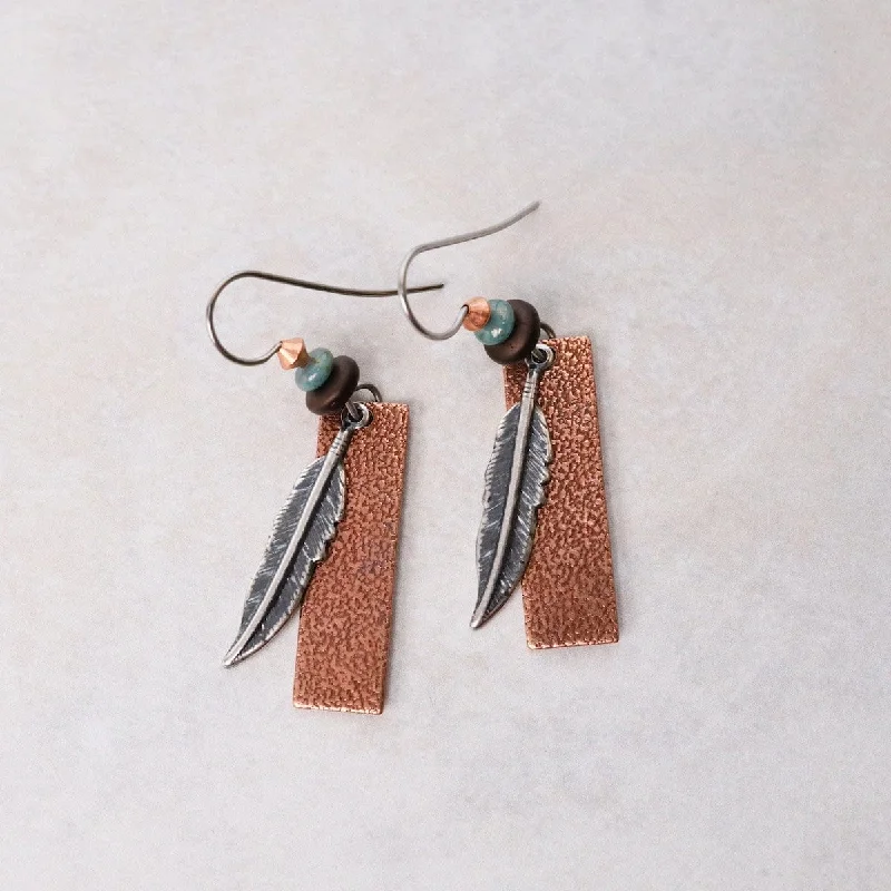 Spirit Feathers with Copper Backing Earrings