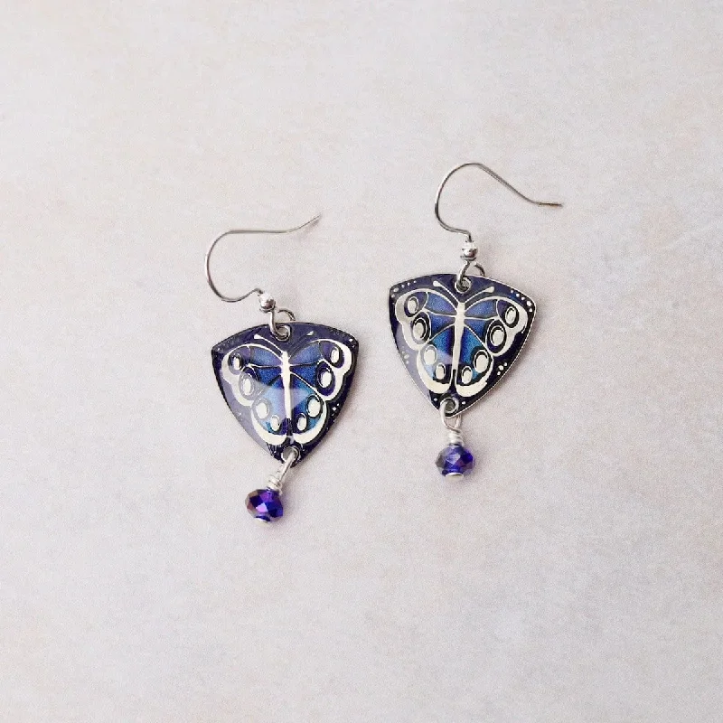 Blue Butterfly on Triangle Earrings