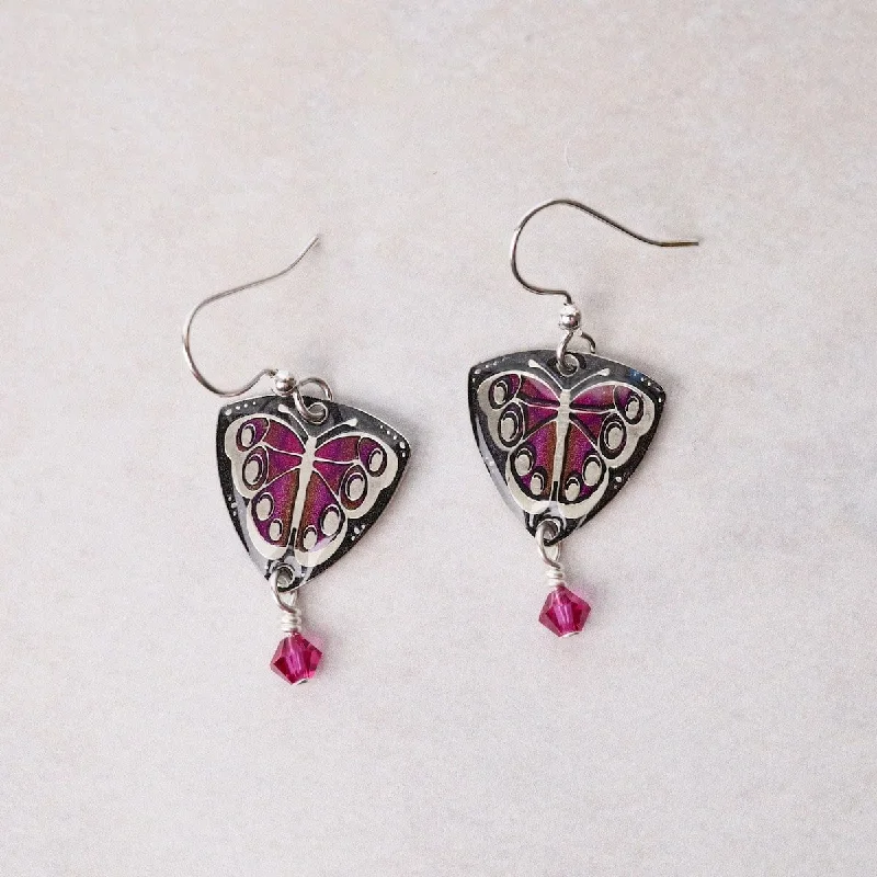 Pink Butterfly on Triangle Earrings