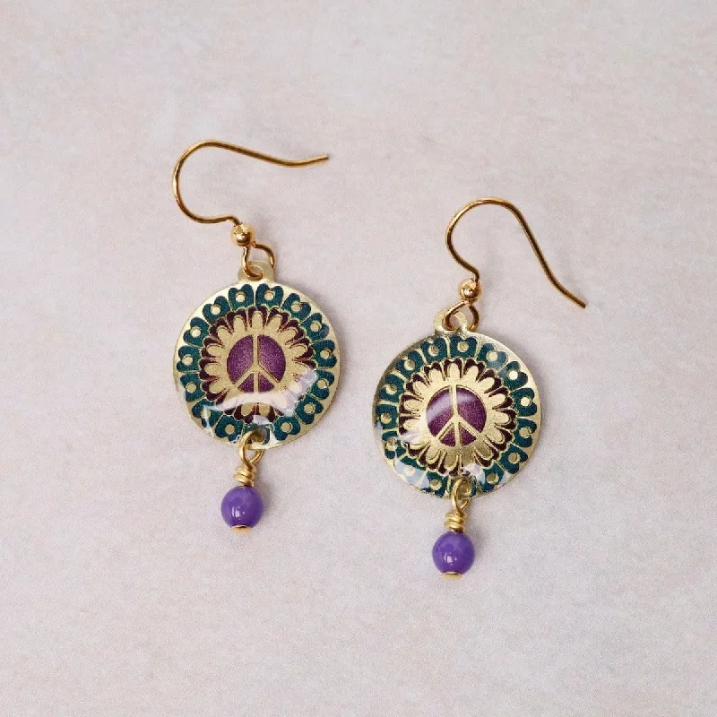 Brass Peace Mandala in Blue/Purple Earrings