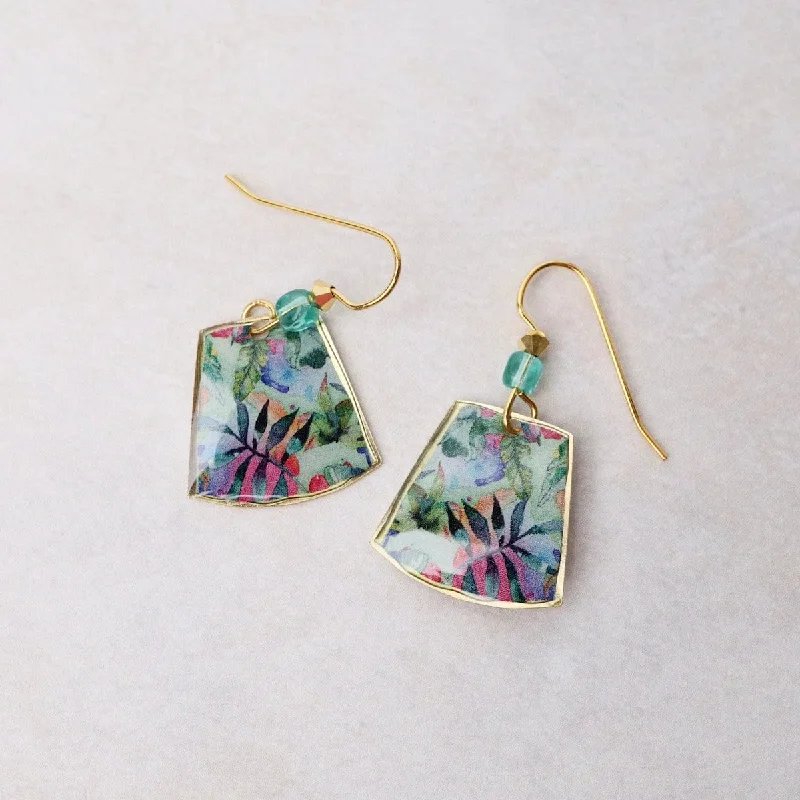 Brass Foliage Watercolor Earrings