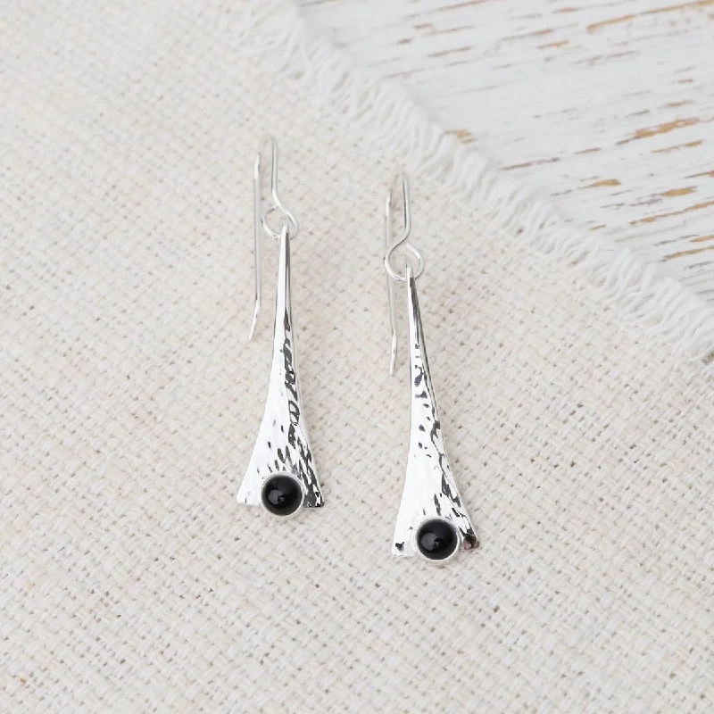 Small Fan Earrings with Onyx