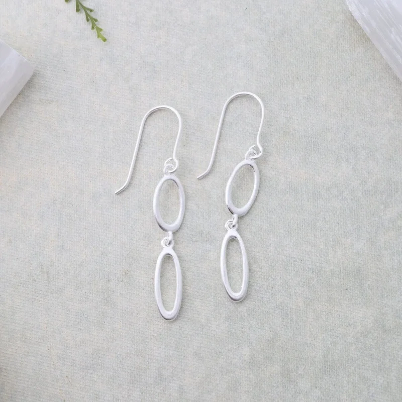 Brushed Sterling Silver Two Organic Shapes Earrings