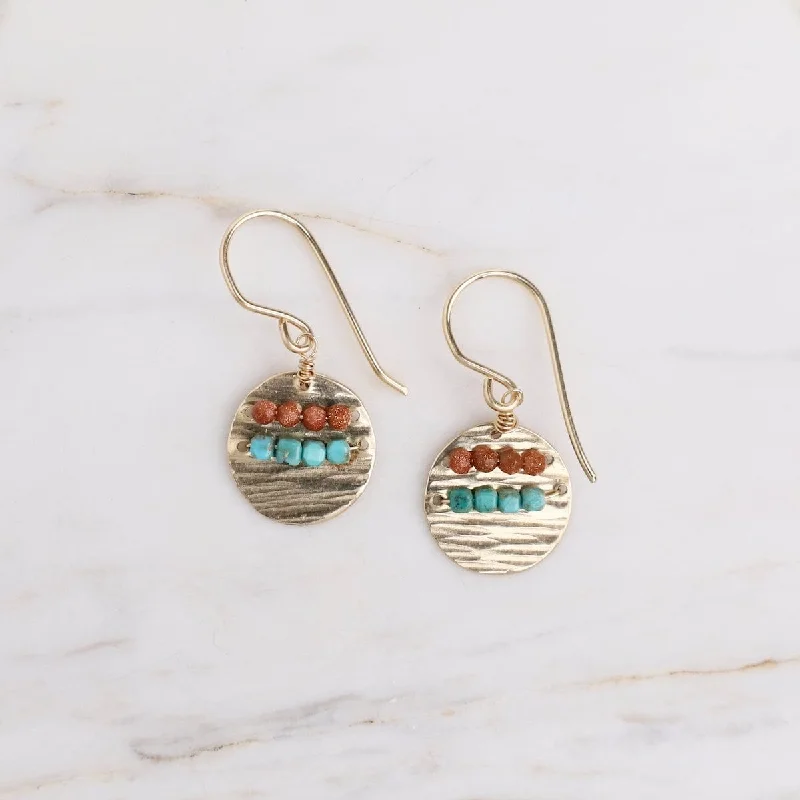 Rippled Tide Earrings with Goldstone & Turquoise