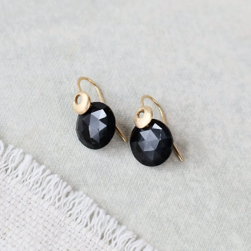 Round Black Spinel with Single Bubble Earrings