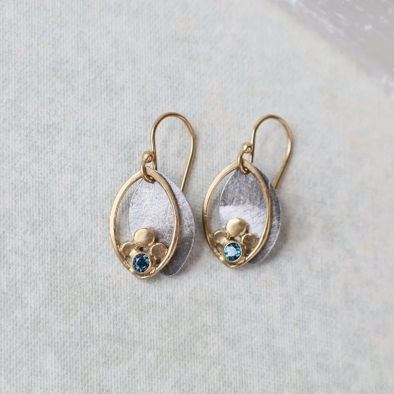 Blue Topaz Two Tone Bud Earrings