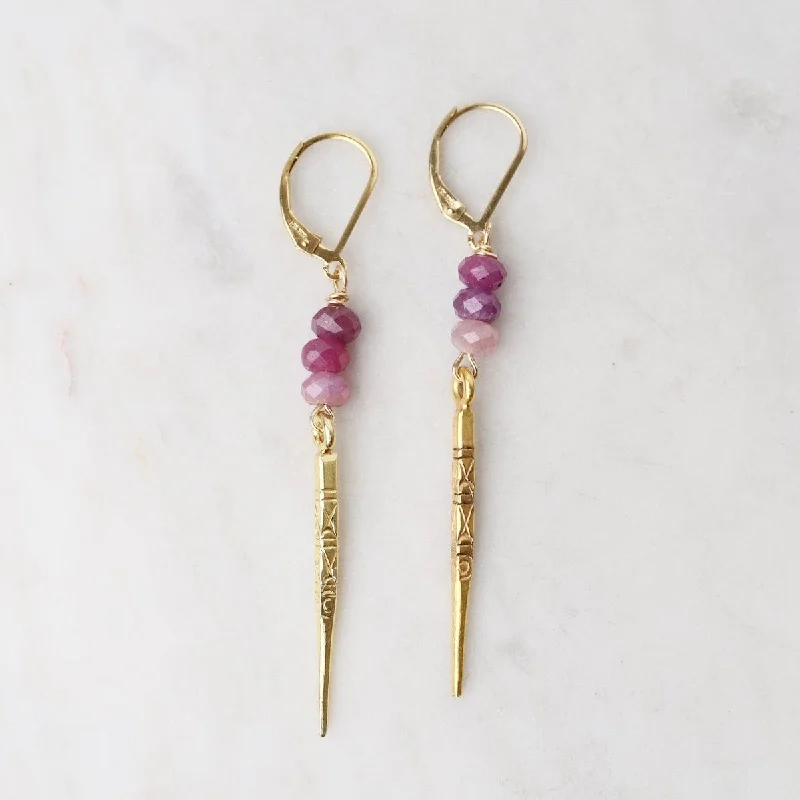 Golden Toothpick with Rubies Earrings