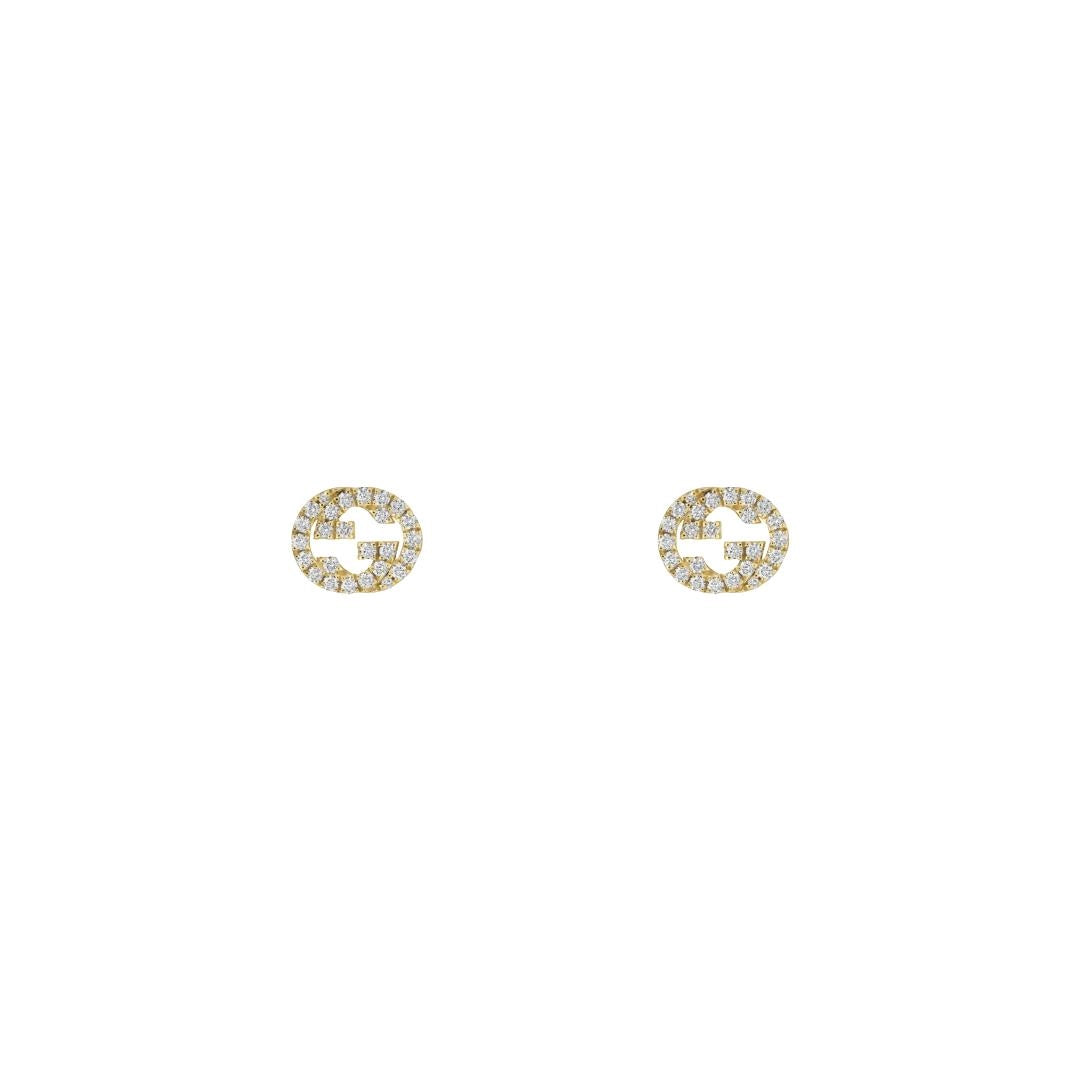 Gucci 18K Yellow Gold Diamond Interlocking G Earrings