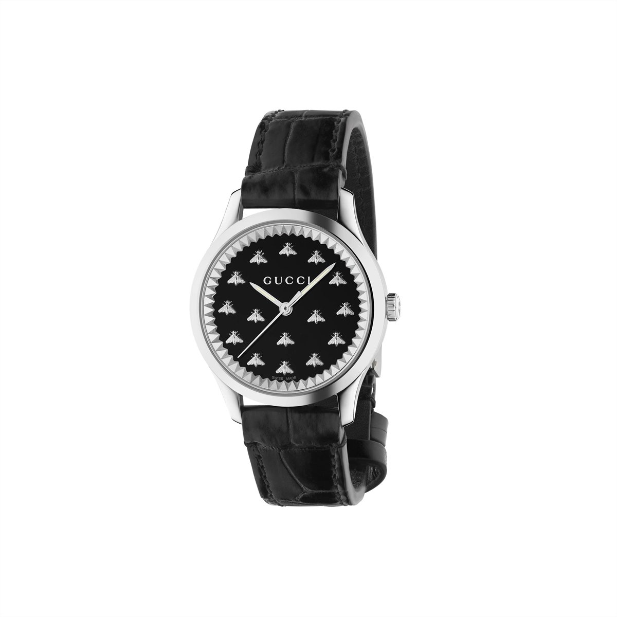 Gucci G-Timeless Black Onyx Bee Motif Dial Alligator 32mm