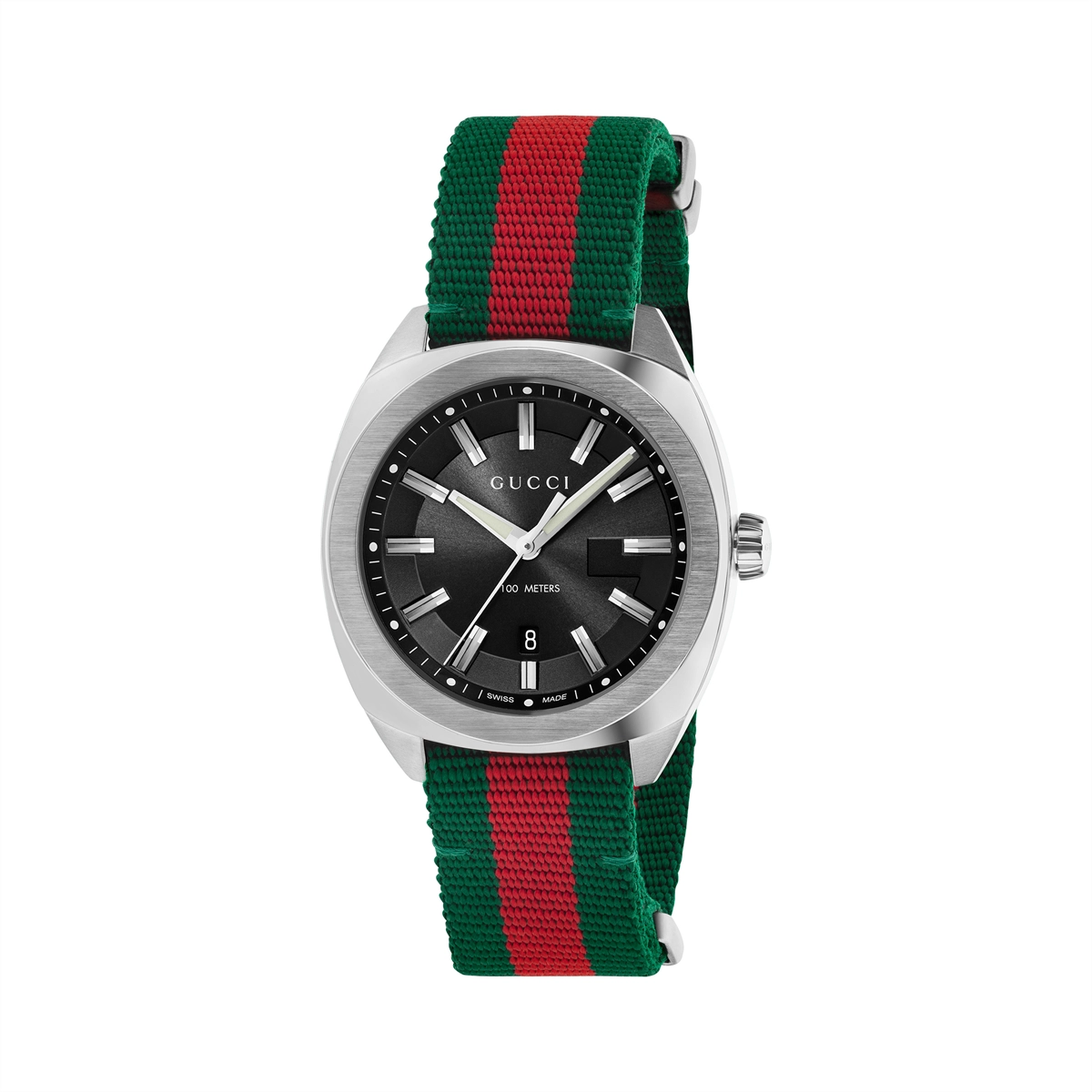 Gucci Watch Black Dial Green/Red Strap 41mm Quartz