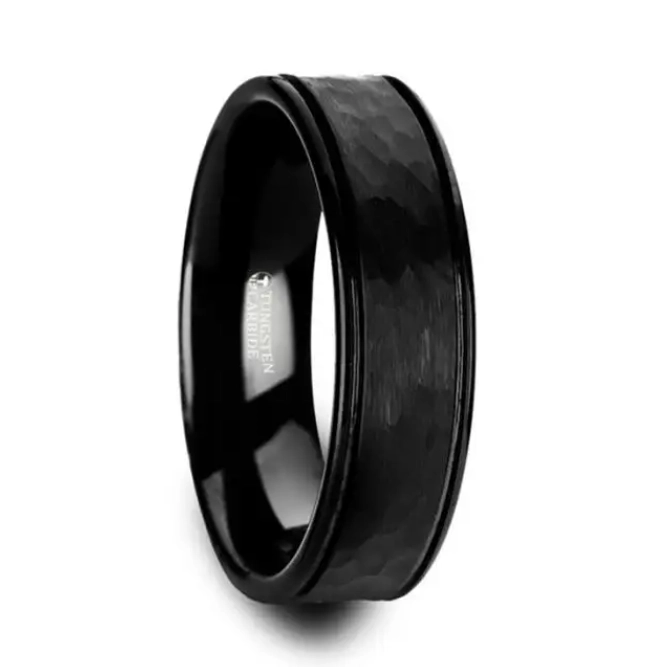 Hammered Black Tungsten 6mm Band