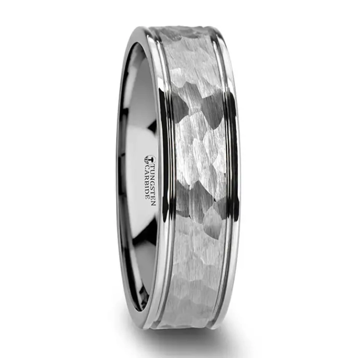 Hammered White Tungsten Carbide 6mm Band