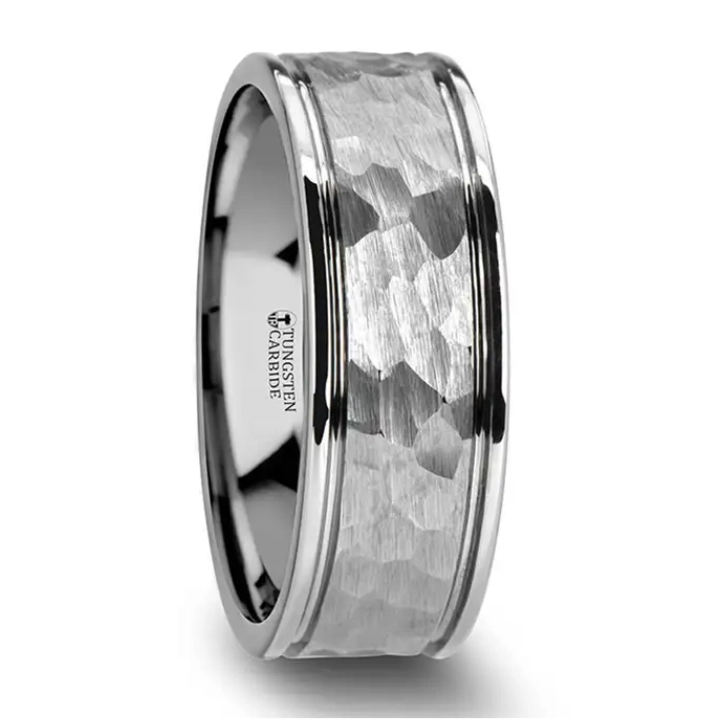 Hammered White Tungsten Carbide 8mm Band