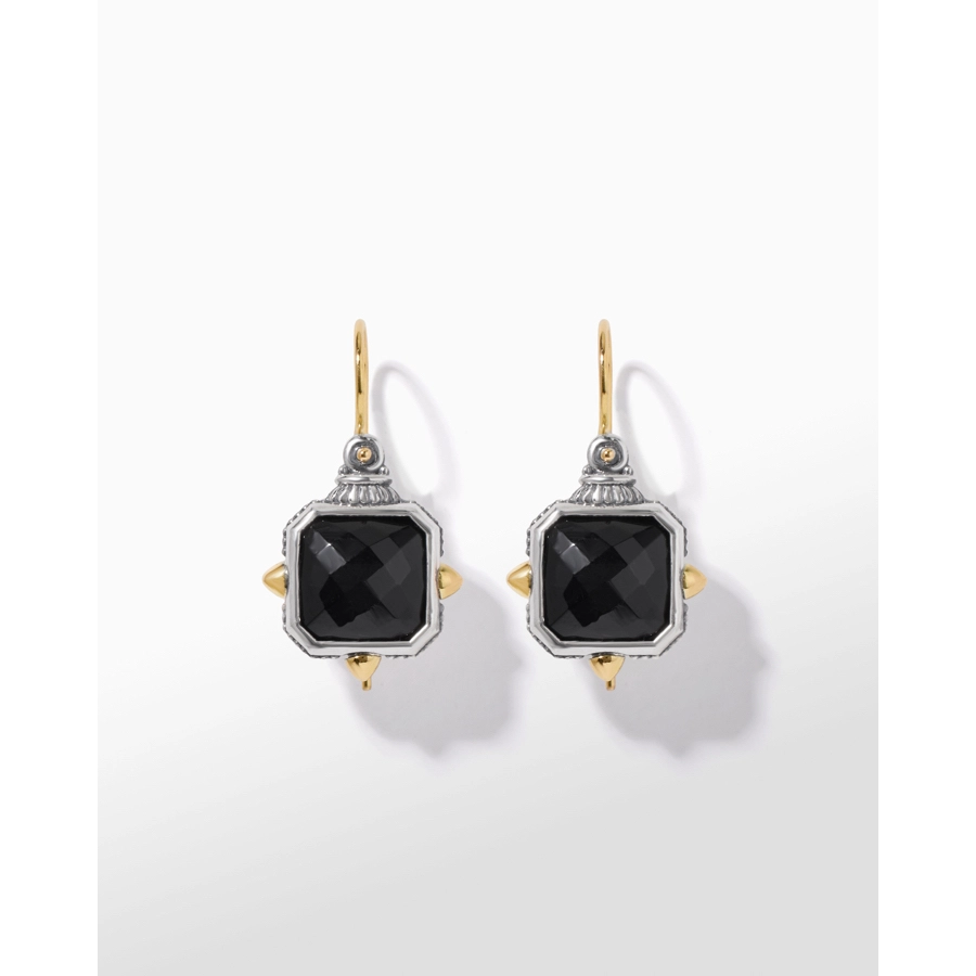 Konstantino Anthos Collection Silver and Gold Spectral Square Black Onyx Earrings