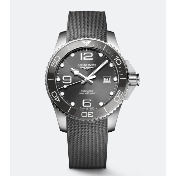 Longines Hydroconquest Grey Bezel & Dial Grey Rubber Strap 43mm