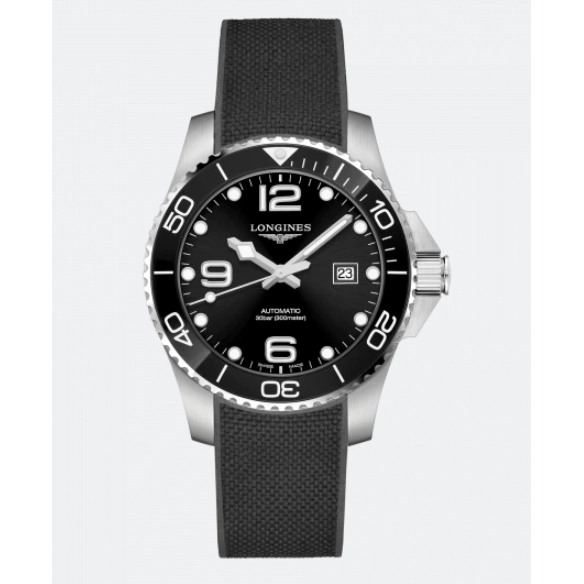 Longines Hydroconquest Stainless Steel Black Dial Rubber Strap 43mm Automatic