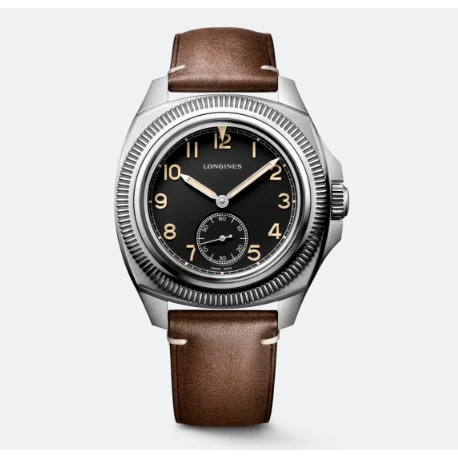 Longines Pilot Majetek Box Edition Black Matte Arabic Dial Brown Leather Strap 43mm