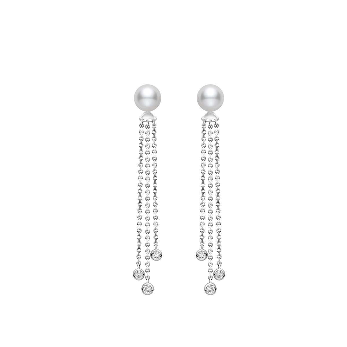 Mikimoto 18K White Gold Akoya Pearls and Diamond Dangle Earrings